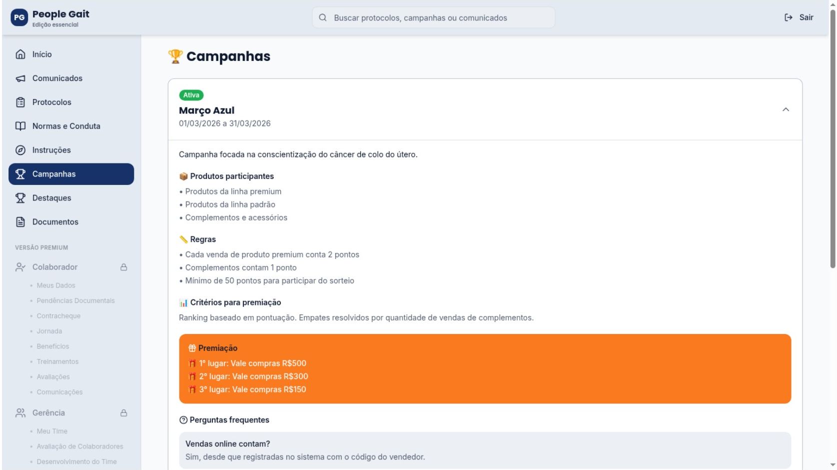 Tela de campanhas