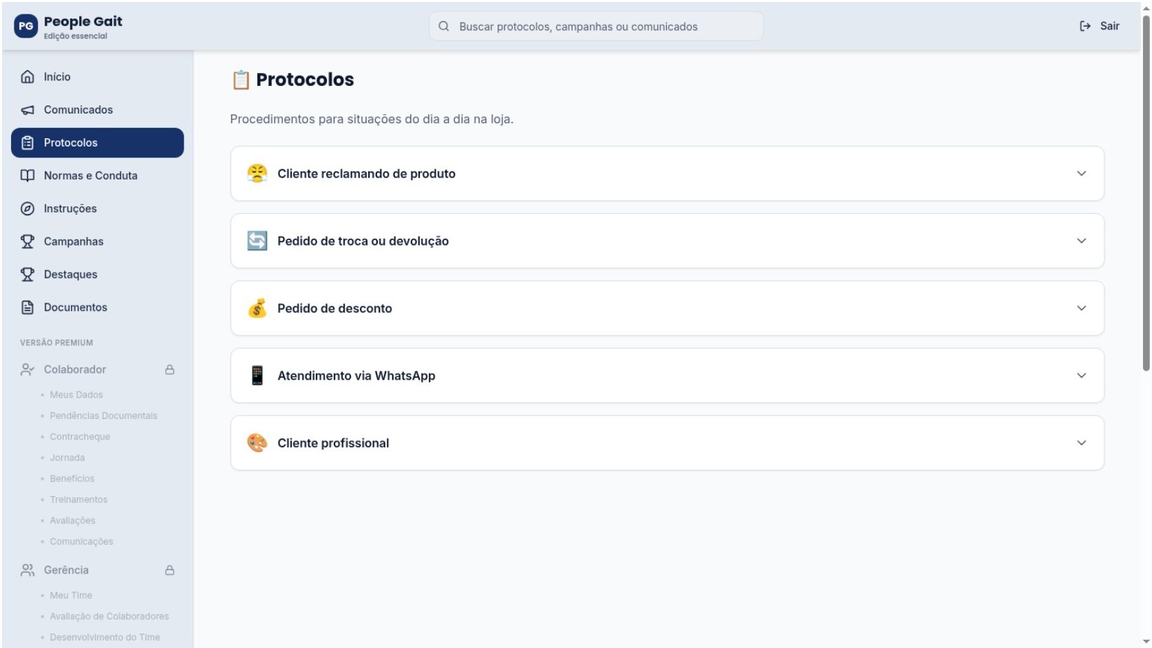 Tela de protocolos